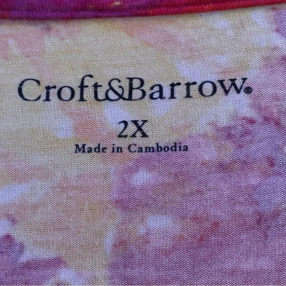 Croft & Barrow Womens Top 2X Yellow Floral Short Sleeve Scoop Neck Stretch Knit - Picture 5 of 7